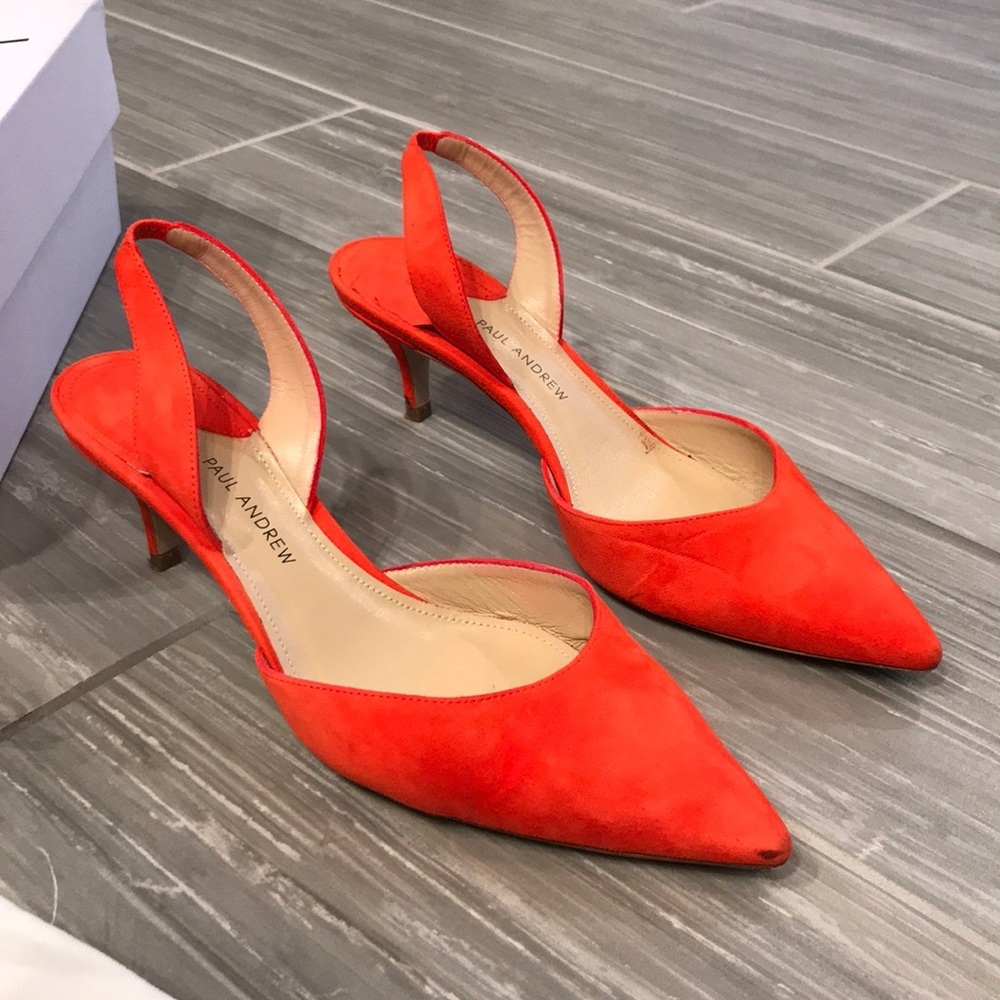 Paul Andrew bright orange kitten sling heels, 37.5 - Picture 3 of 7